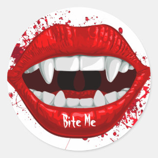 Red Vampire Lips & Fangs Classic Round Sticker