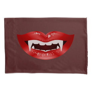 Red Vampire Mouth With Fangs On Dark Red Colour Pillowcase