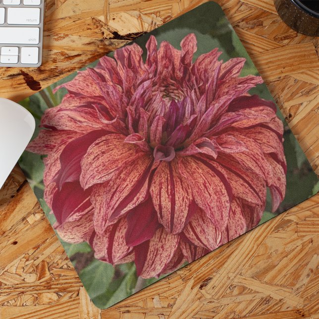 Red Variegated Dahlia Bloom Floral Mouse Pad (In Situ)