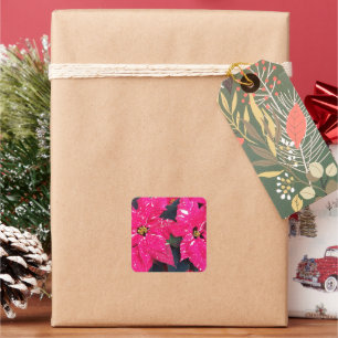Red Variegated Poinsettia Holiday Square Sticker