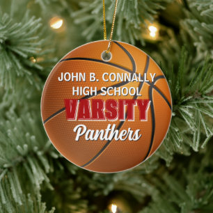 Red Varsity Basketball Team Customised Christmas Ceramic Ornament