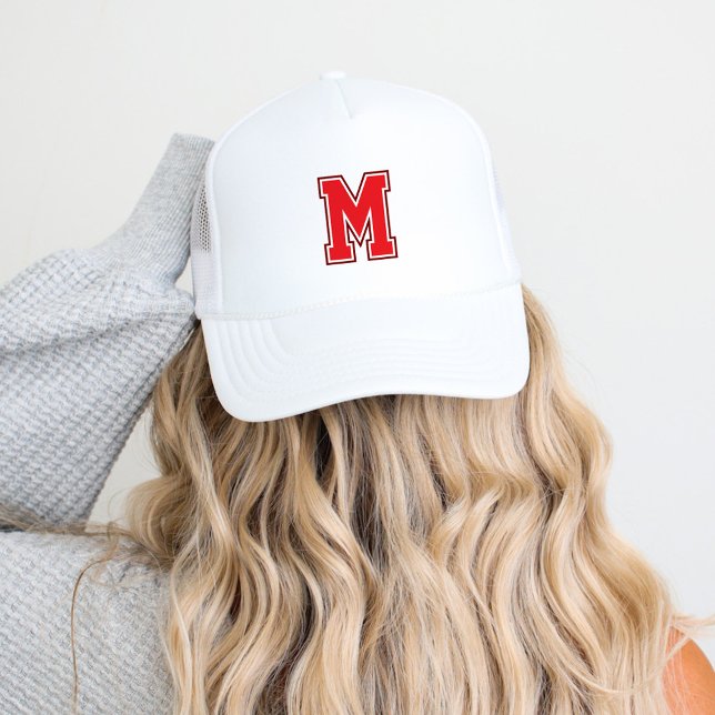 Red Varsity Monogram Trucker Hat (Creator Uploaded)