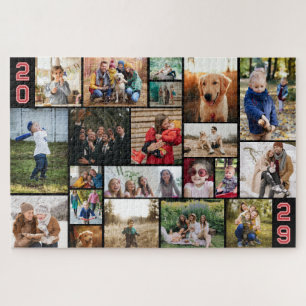 Red Varsity Numbers Big Photo Collage of Your Year Jigsaw Puzzle