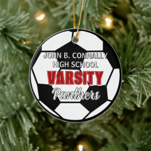 Red Varsity Soccer Custom High School Christmas Ceramic Ornament
