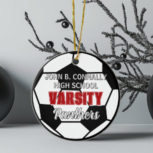Red Varsity Soccer Custom High School Christmas Ceramic Ornament