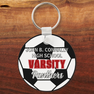 Red Varsity Soccer Custom High School Key Ring