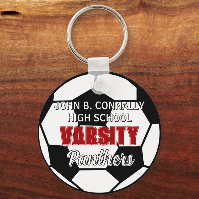 Red Varsity Soccer Custom High School Key Ring (Front)
