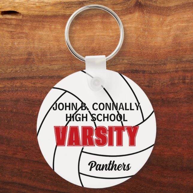 Red Varsity Volleyball Custom High School Team Key Ring (Front)