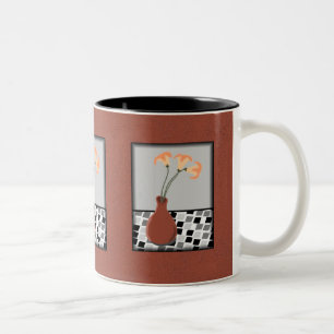 Red Vase with Flowers on a Tiled Table Mug
