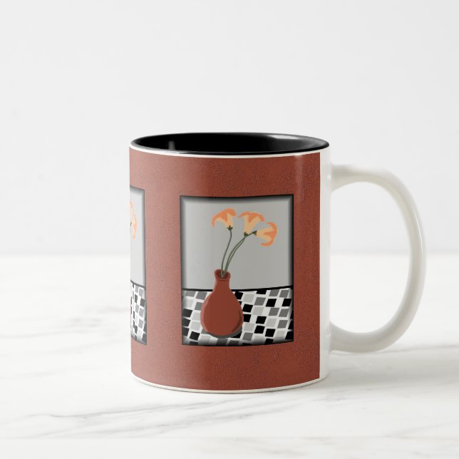 Red Vase with Flowers on a Tiled Table Mug (Right)