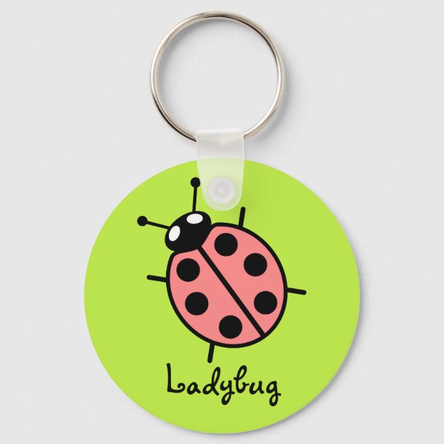 Red Vector Ladybug (Green Background) Key Ring (Front)