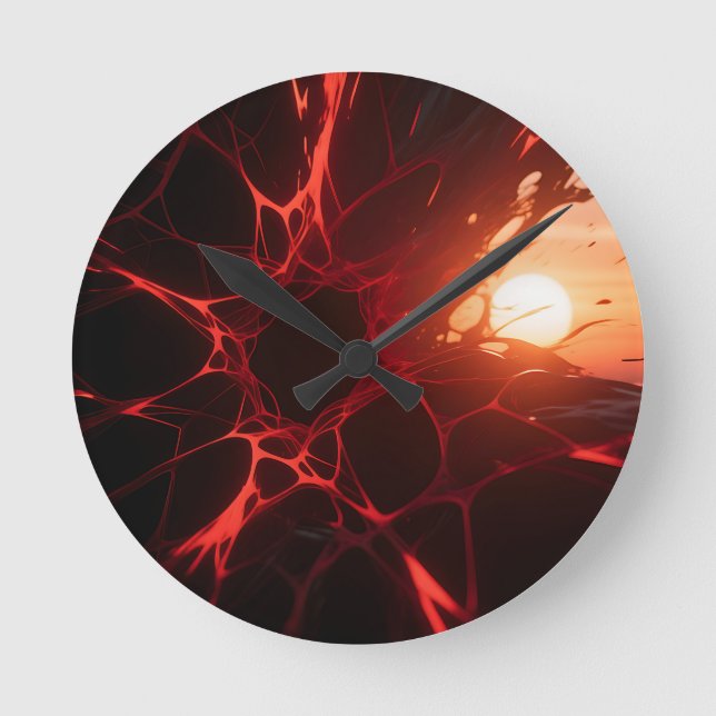 Red Veins Sunset Abyss Round Clock (Front)