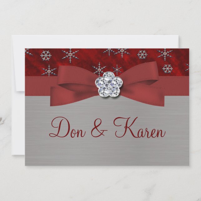 Red Velour & Silver Snowflakes Invitation (Front)