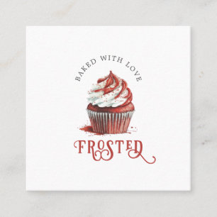 Red Velvet Baker Cupcake Logo Calligraphy Script  Square Business Card