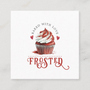 Red Velvet Baker Cupcake Logo Calligraphy Script  Square Business Card