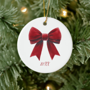 Red Velvet Bow Classic Christmas Ceramic Ornament