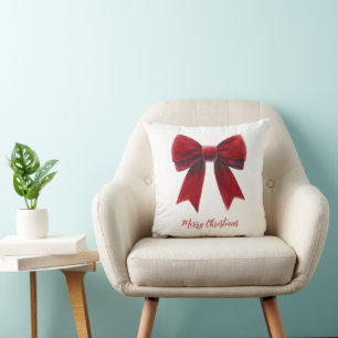 Red Velvet Bow Classic Christmas Cushion