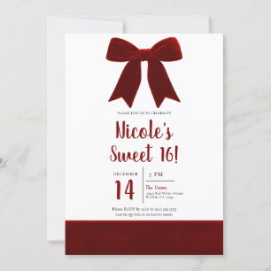 Red Velvet Bow Elegant Posh Sweet 16 Photo  Invitation