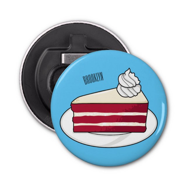 Red velvet cake cartoon illustration bottle opener (Front)