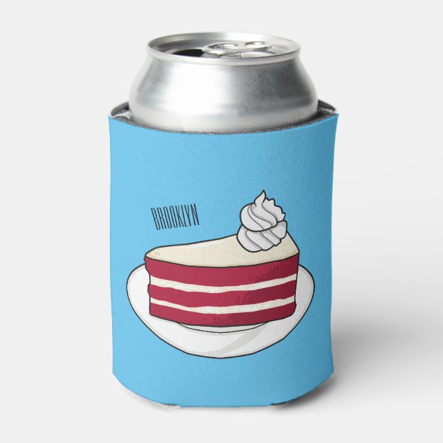 Red velvet cake cartoon illustration can cooler (Can Front)