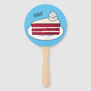 Red velvet cake cartoon illustration hand fan