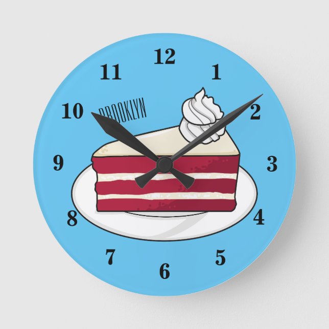 Red velvet cake cartoon illustration round clock (Front)