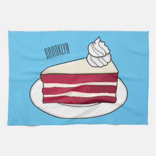Red velvet cake cartoon illustration tea towel