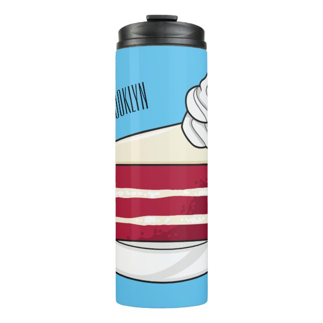 Red velvet cake cartoon illustration thermal tumbler (Front)