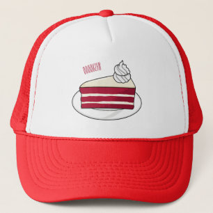 Red velvet cake cartoon illustration trucker hat