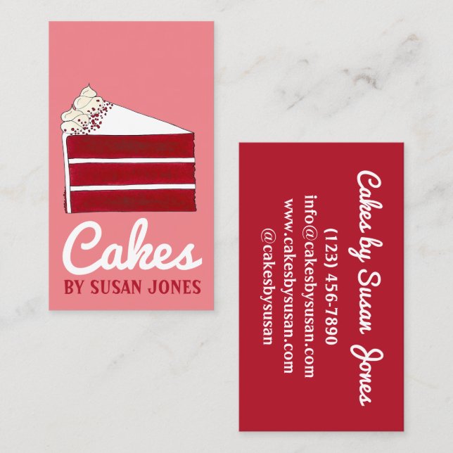 Red Velvet Cake Slice Bakery Pastry Bake Shop Cafe Business Card (Front/Back)