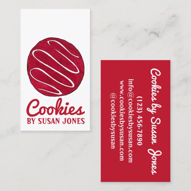 Red Velvet Cookie Bakery Pastry Chef Business Food Card (Front/Back)