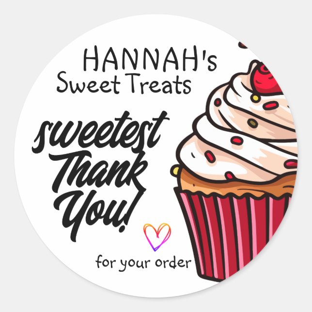 Red Velvet Cupcake Thank You for Your Order Classic Round Sticker (Front)