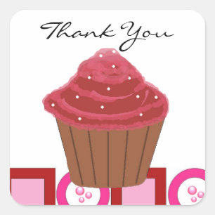 Red Velvet Cupcake Thank You Square Sticker