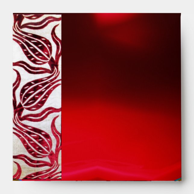 RED VELVET DAMASK TULIPS  Burgundy White Envelopes (Front)