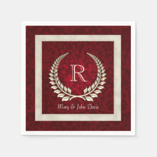 Red Velvet Damask With Pearl Frame Napkin