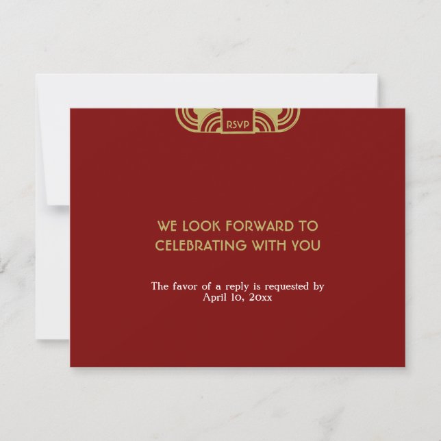 Red velvet deco wedding enclosure RSVP response (Front)
