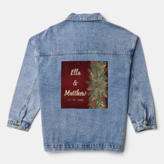 Red Velvet Elegant Christmas Botanical Wedding Denim Jacket