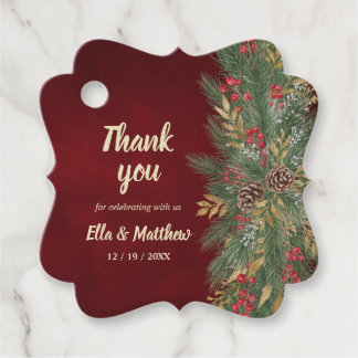 Red Velvet Elegant Christmas Botanical Wedding Favour Tags