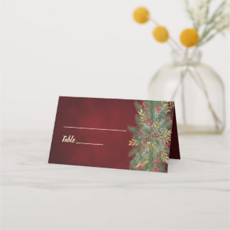 Red Velvet Elegant Christmas Botanical Wedding Place Card