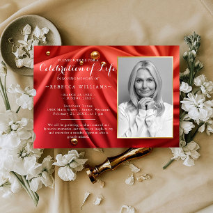 Red Velvet Elegant Photo Celebration of life Invitation