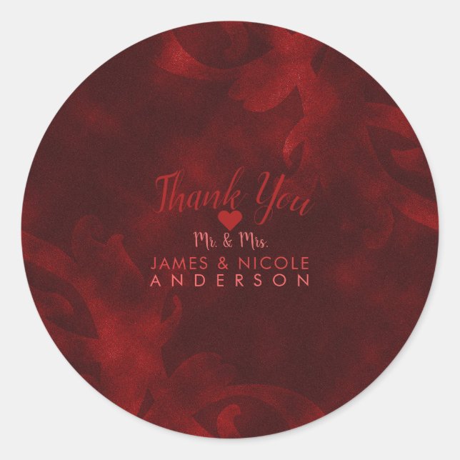 Red Velvet Elegant Vintage Glam Glamour Wedding Classic Round Sticker (Front)