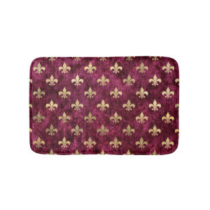 Red Velvet Fleur De Lis Mardi Gras Orleans Pattern Bath Mat