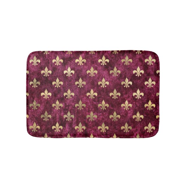 Red Velvet Fleur De Lis Mardi Gras Orleans Pattern Bath Mat (Front)