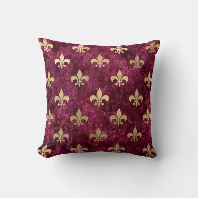 Red Velvet Fleur De Lis Mardi Gras Orleans Pattern Cushion (Front)