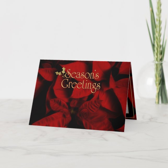 Red Velvet Poinsettia Season's Greetings Holiday Card (Front)