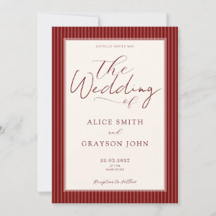 Red Velvet Script Classic Striped Wedding  Invitation