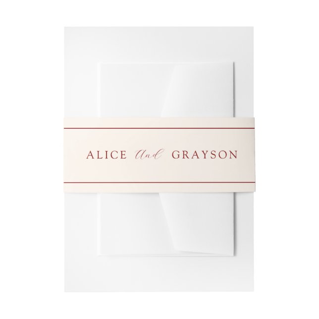 Red Velvet Script Classic Striped Wedding Invitation Belly Band (Front Example)