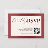 Red Velvet Script Classic Striped Wedding RSVP