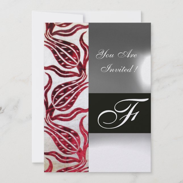 RED VELVET TULIP MONOGRAM Burgundy White Ice Invitation (Front)