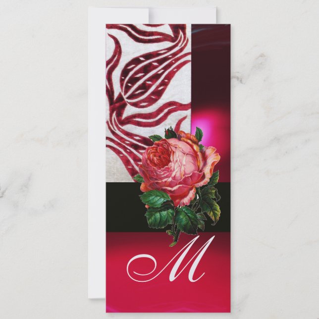 RED VELVET TULIPS MONOGRAM Burgundy White Ice Invitation (Front)